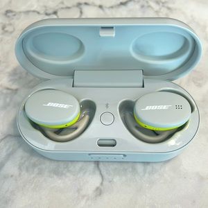 Bose sport true wireless Bluetooth earbuds. Gray and neon yellow.